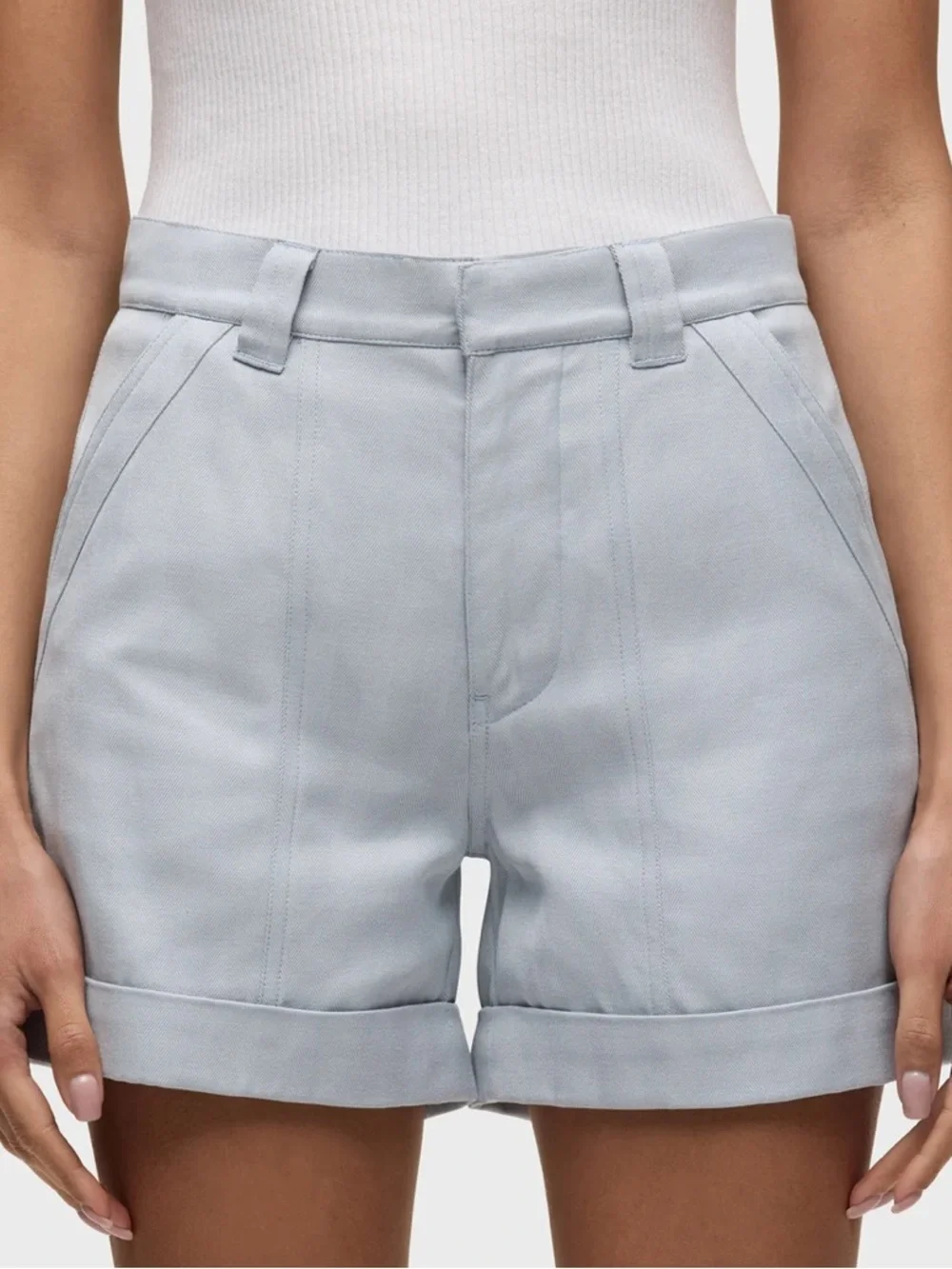 HUDSON Cuffed High Rise Light Blue Herringbone Trouser Shorts--NWT--31